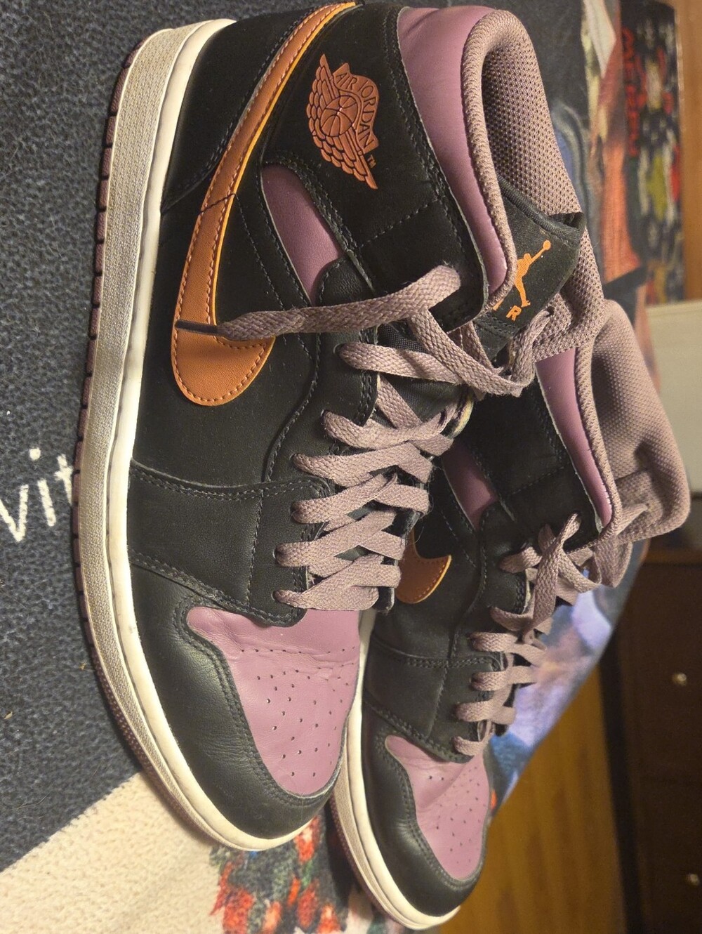 Nike Air Jordan High-Top Sneakers — Black, Purple & Brown Accents